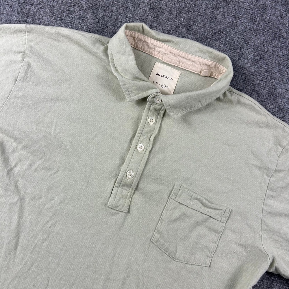 Billy Reid Polo Shirt Mens XL Green Short Sleeve Cotton Pocket Casual Classic